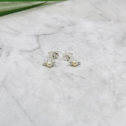 Silver petite freshwater pearl studs